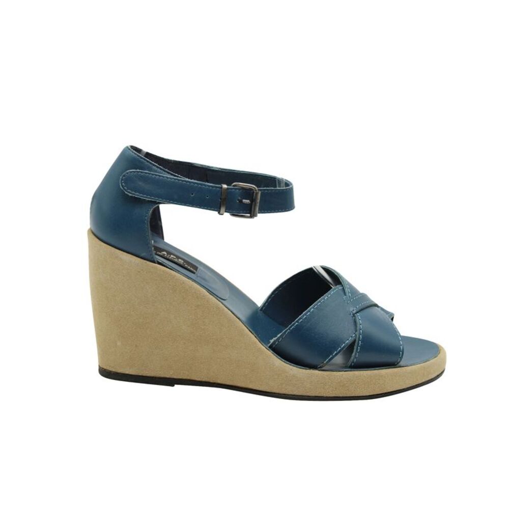 A.P.C Wedge Sandals in Blue Cowhide Leather